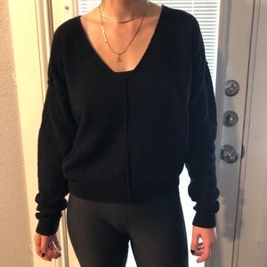 Free People slouchy cropped black v-neck sweater